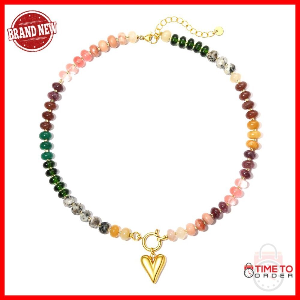 Handmade Natural Gemstone Choker Necklace, Adjustable 17" Length